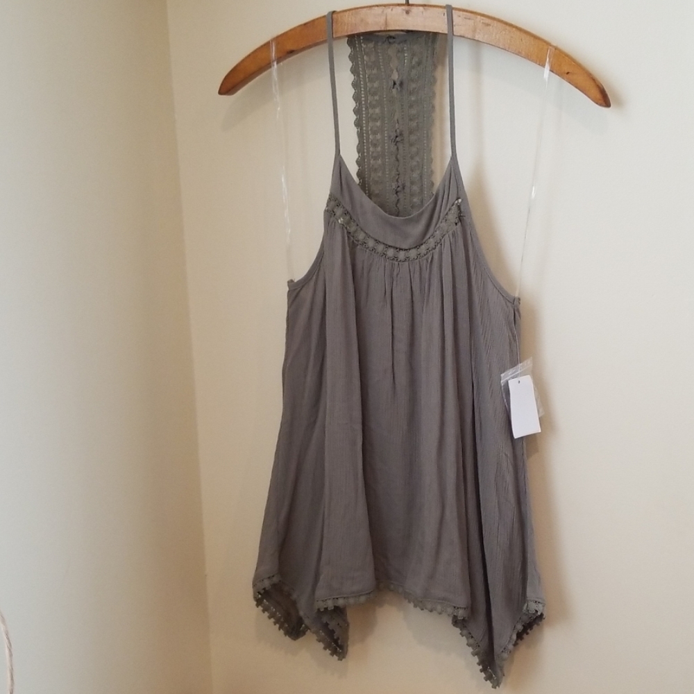 Boho flowy handkerchief tank top shark bite